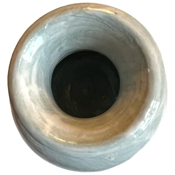 Small HANDCRAFTED Pottery Vase Pale Blue White SIGNED 4" tall x 4" wide Adorable - Picture 3 of 6